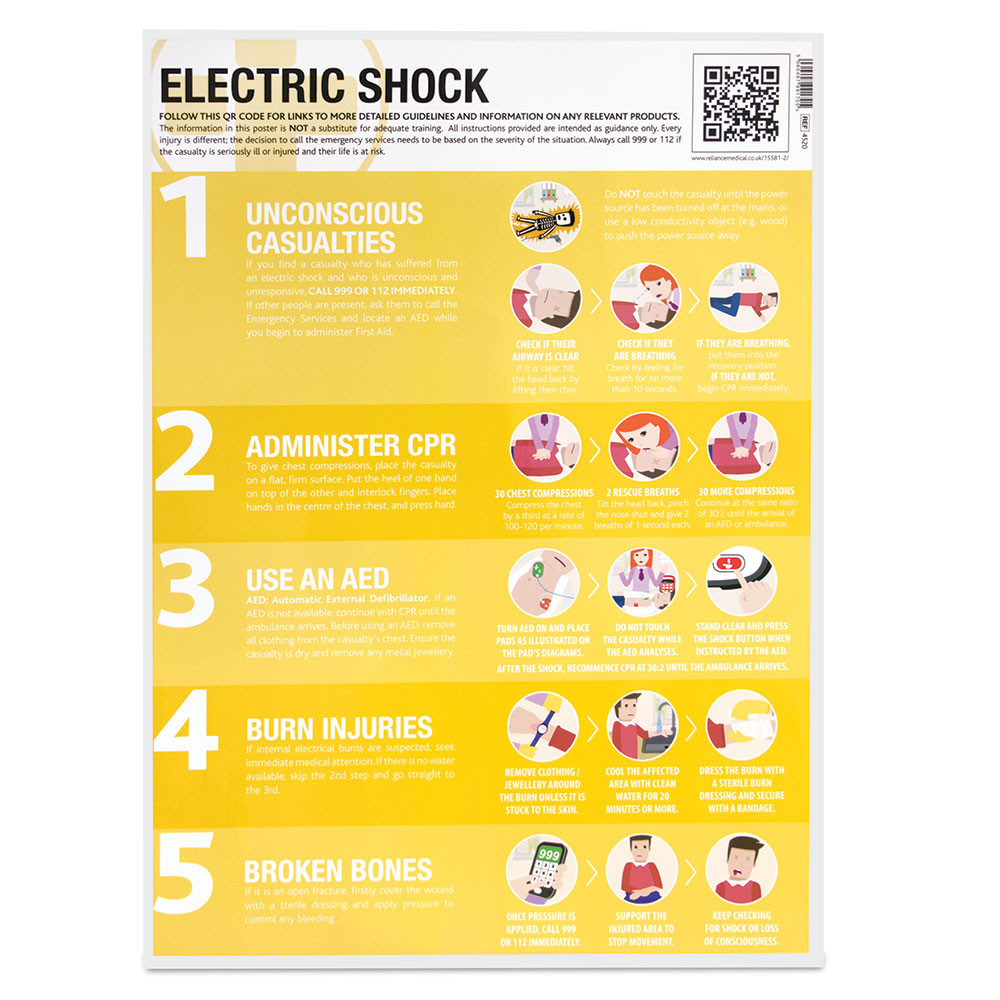 Laminated First Aid Guidance Poster - 420mm x 594mm - Electric Shock