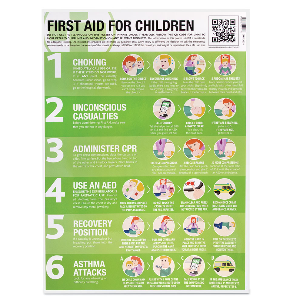 Laminated First Aid Guidance Poster - 420mm x 594mm - Children