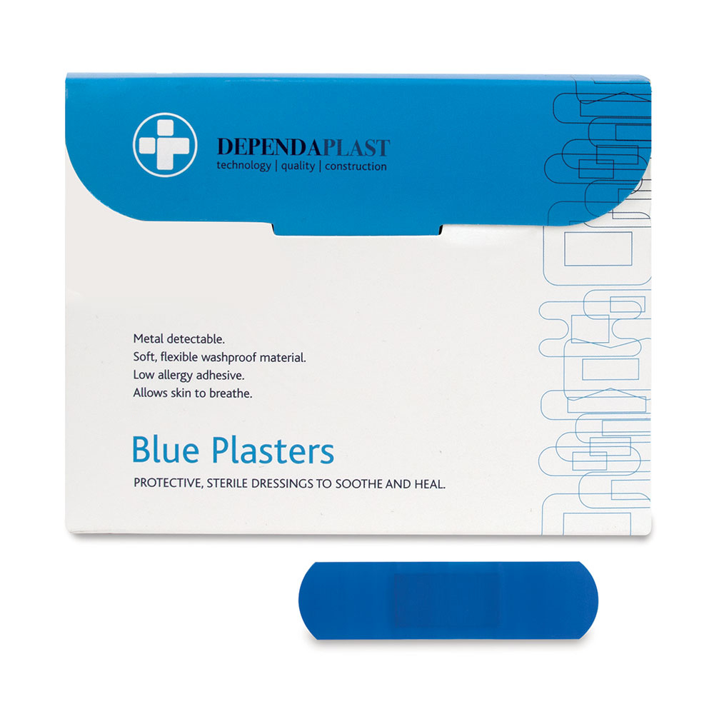 Dependaplast - Metal Detectable Washproof Plasters - 7.5cm x 2.5cm - Blue - Box of 100