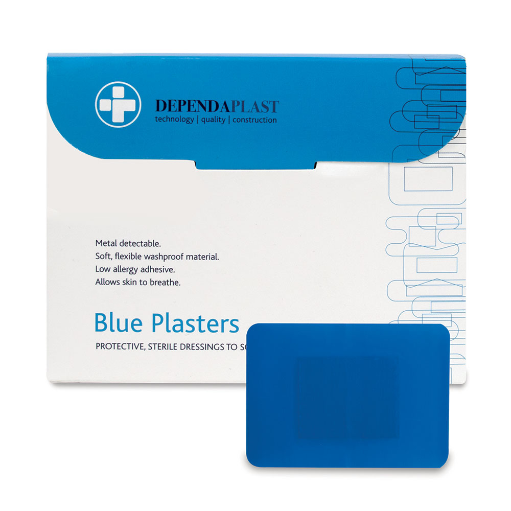 Dependaplast - Metal Detectable Washproof Plasters - 7.5cm x 5cm - Blue - Box of 50