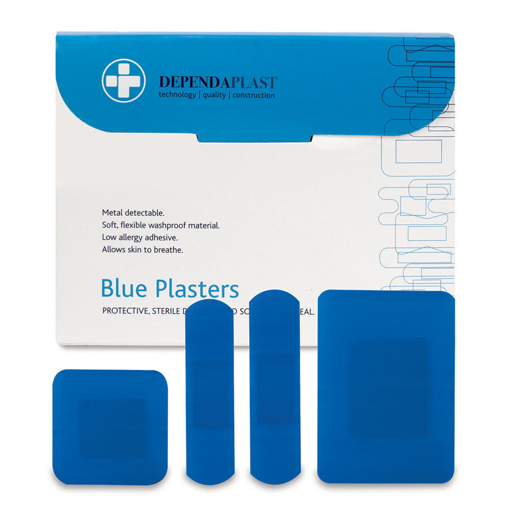 Dependaplast - Metal Detectable Washproof Plasters - Assorted - Blue - Box of 100
