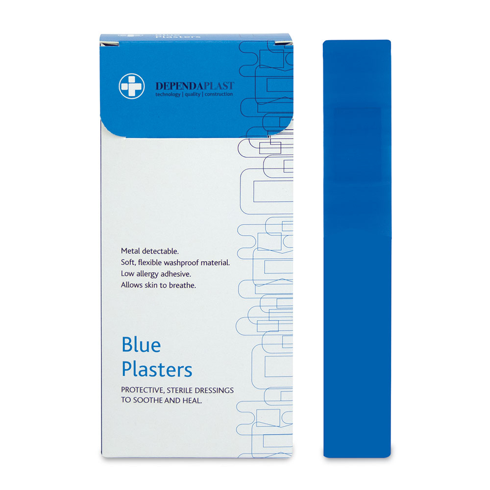 Dependaplast - Metal Detectable Washproof Plasters - 2cm x 12cm - Blue - Box of 50