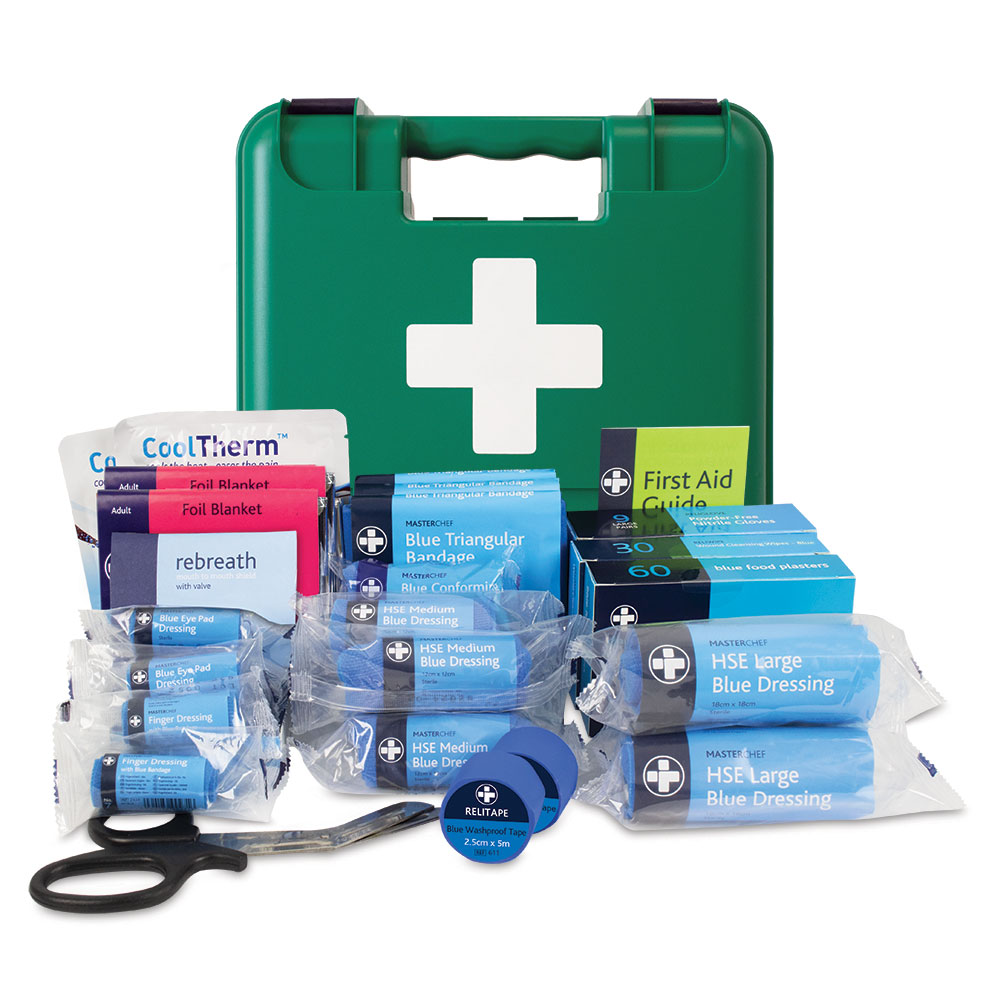Masterchef Catering BS8599-1 First Aid Kit - Medium - Oxford Box Inc Bracket - Green